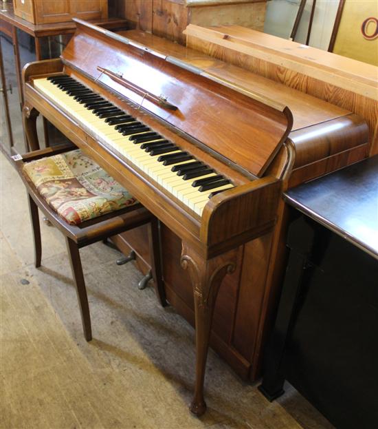 Mini walnut upright piano & stool